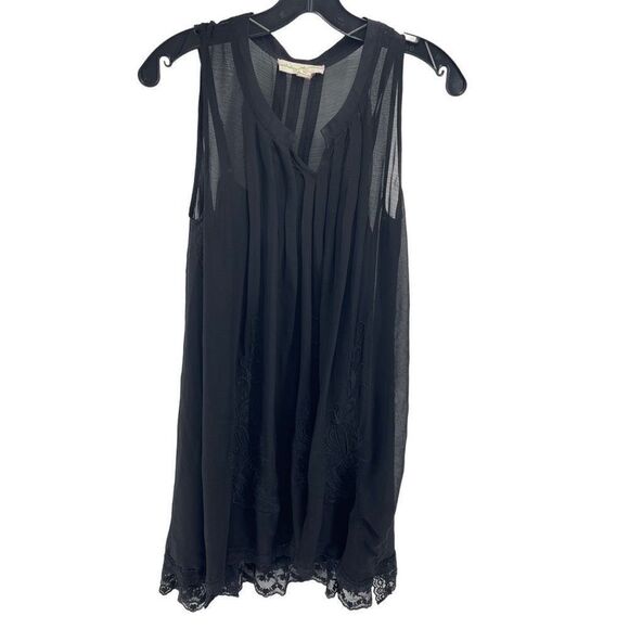 Staring at Stars Black Lace Pleated tunic dress sheer underlay adjustable straps - Picture 10 of 16